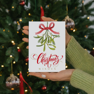 Mistletoe Christmas Wishes Typography Watercolor Holiday Card