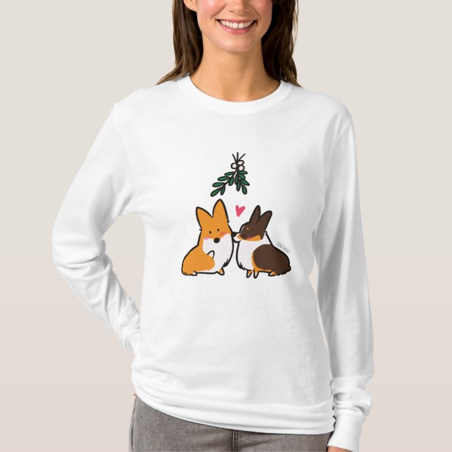 Mistletoe Corgi Kissing Shirt (Front)