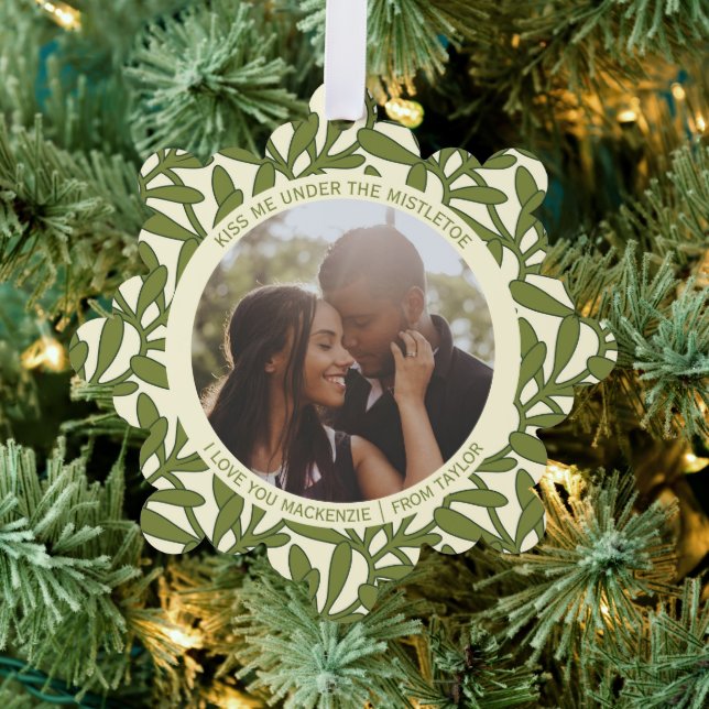 Mistletoe Couples Photo and Text Personalised Tree Decoration Card (Insitu (Tree))