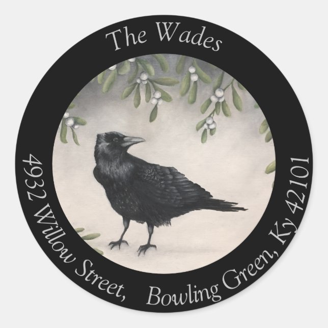 Mistletoe Crow Classic Round Sticker (Front)