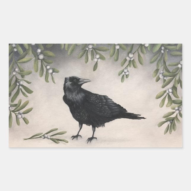 mistletoe crow rectangular sticker (Front)