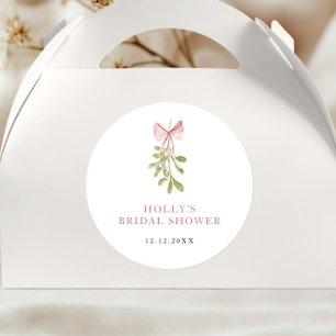Mistletoe Dusty Rose Bow Bridal Shower Classic Round Sticker