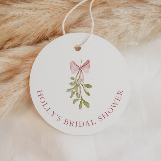 Mistletoe Dusty Rose Bow Bridal Shower Favour Tags (Creator Uploaded)