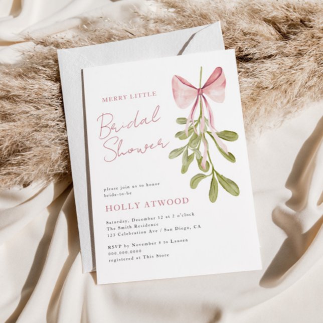 Mistletoe Dusty Rose Bow Bridal Shower Invitation (Creator Uploaded)