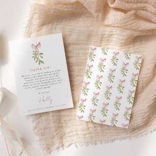 Mistletoe Dusty Rose Bow Bridal Shower Thank You Card