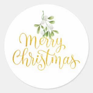 Mistletoe Elegant Gold Script Merry Christmas Classic Round Sticker