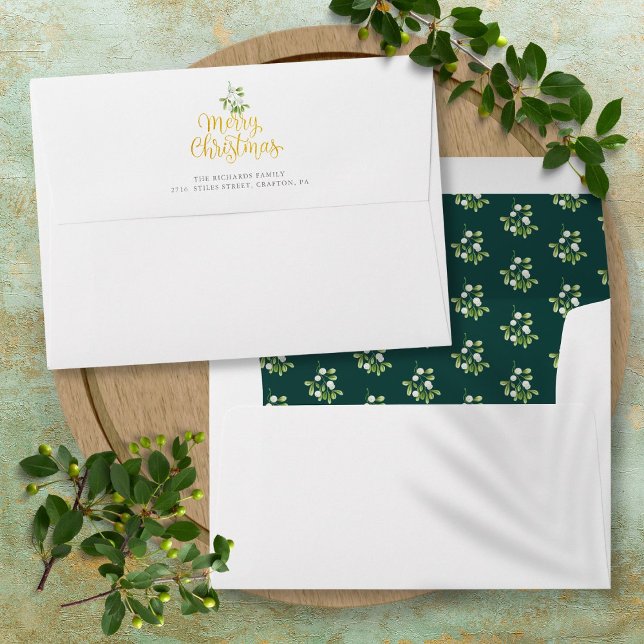 Mistletoe Elegant Gold Script Merry Christmas Envelope (Mistletoe Elegant Gold Script Merry Christmas Envelope)