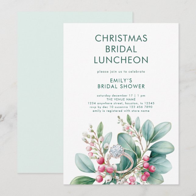 Mistletoe Engagement Ring Bridal Shower Lunch Invitation (Front/Back)
