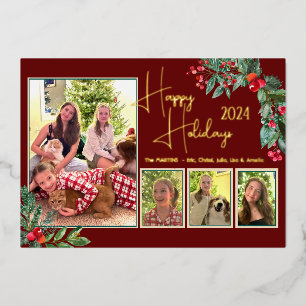 Mistletoe Evergreen Photo Happy Holiday Card Foil