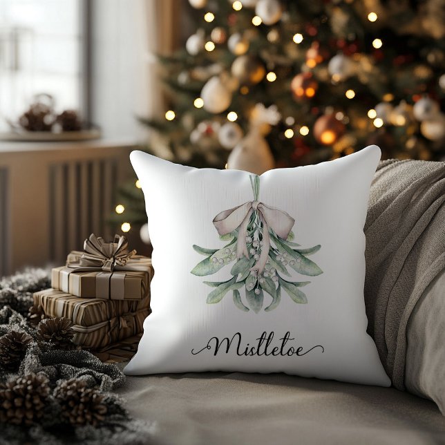 Mistletoe Festive Holiday  Cushion (mistletoe posy festive holiday throw pillow)