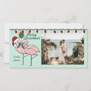 Mistletoe Flamingoes Holiday Card