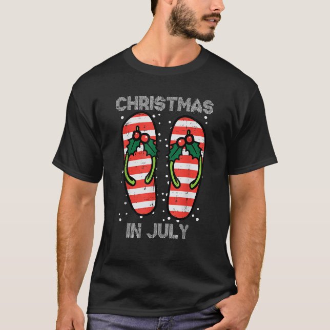 Mistletoe Flip Flops Christmas In Jully Summer Xma T-Shirt (Front)