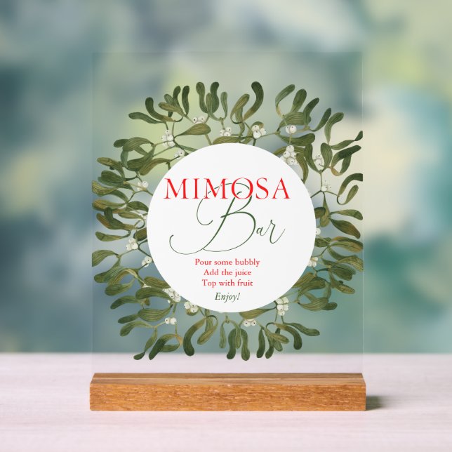 Mistletoe Frame Script Bridal Shower Mimosa Bar Acrylic Sign (Neutral)
