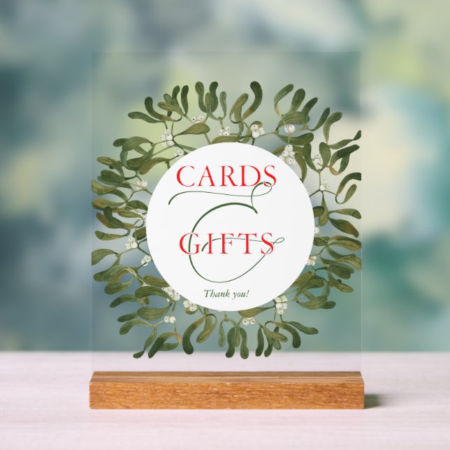 Mistletoe Frame Script Wedding Cards and Gifts Acrylic Sign (Neutral)
