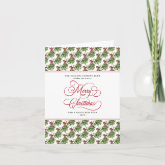 Mistletoe Garland Red Script Bow Business Logo Holiday Card