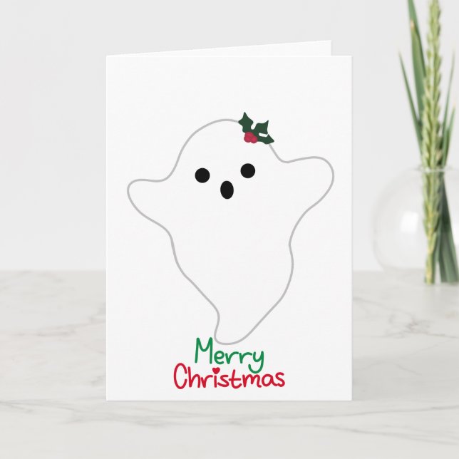 Mistletoe Ghost Merry Christmas  Card (Front)