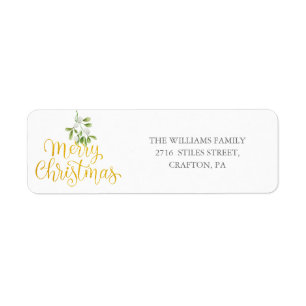 Mistletoe Gold Merry Christmas Return Address