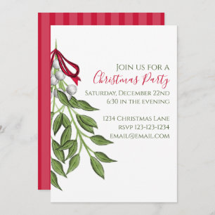 Mistletoe Greenery Whimsical Trendy Holiday Party Invitation