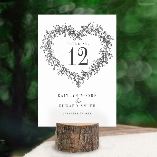 Mistletoe heart art grey wedding event table number (Creator Uploaded)