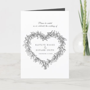 Mistletoe heart wreath white dark grey wedding programme