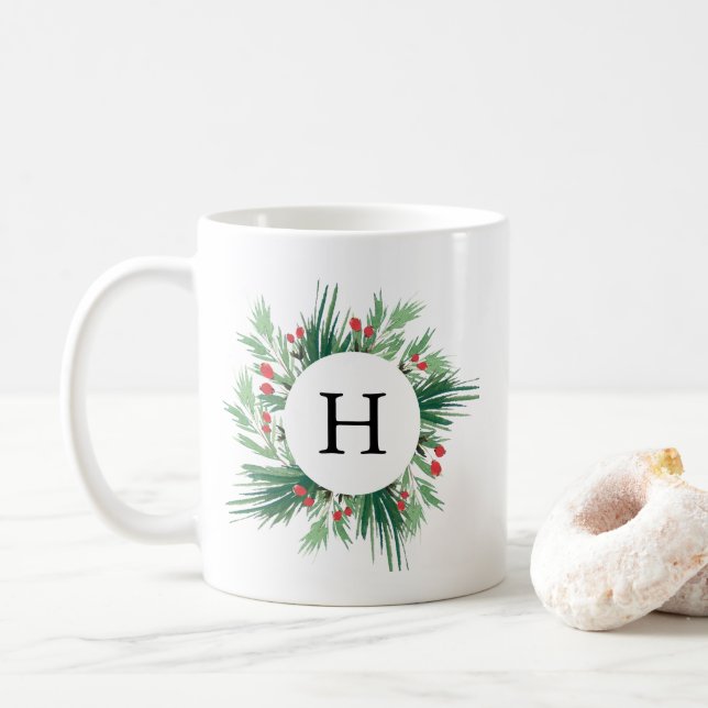 Mistletoe Holiday Monogram Coffee Mug (With Donut)