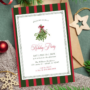 Mistletoe Holiday Party Red Bow Stripes Christmas Invitation
