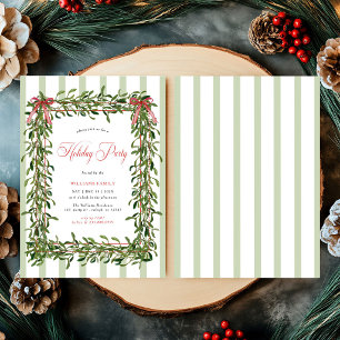 Mistletoe Holiday Party Red Bow Stripes Christmas Invitation