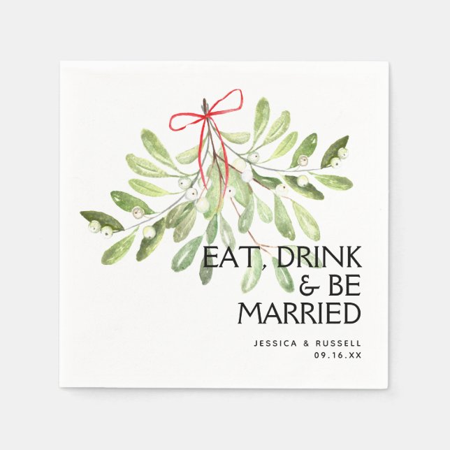 Mistletoe Holiday Wedding Paper Napkin (Front)
