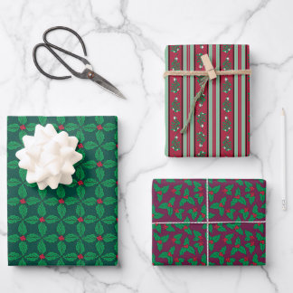 Mistletoe & Holly – Coordinated Holiday Trio No:2 Wrapping Paper Sheet