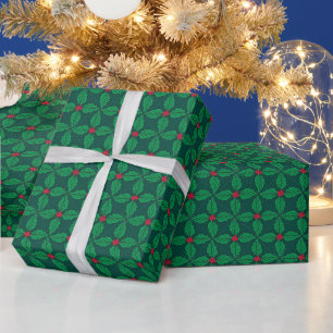 Mistletoe & Holly – Modern Holly Grid Wrapping Paper