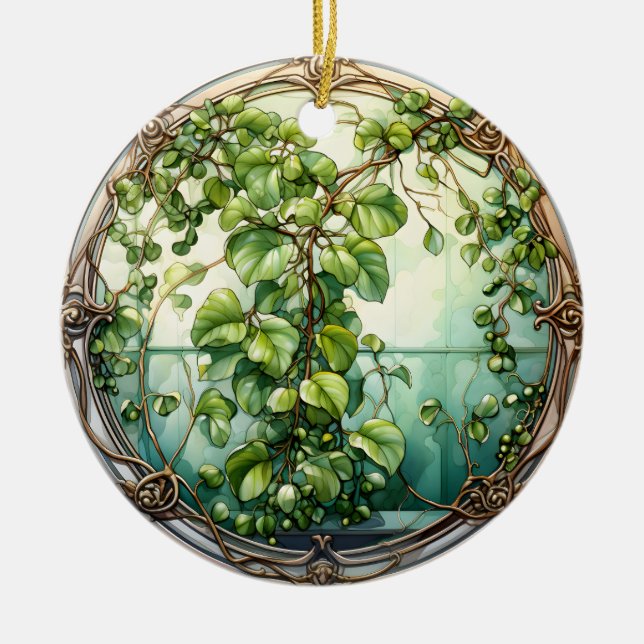 Mistletoe in a Victorian Garden Ceramic Tree Decoration (Front)