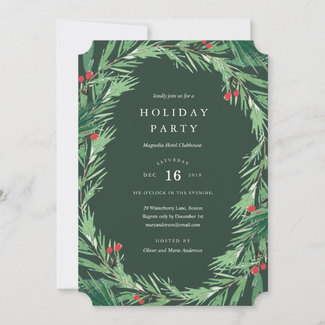 Mistletoe in Forest Green Holiday Party Invitation (Front)