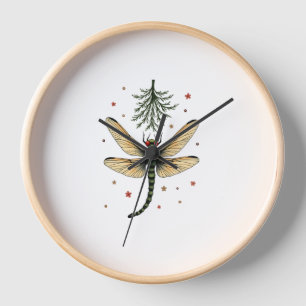Mistletoe Kiss Dragonfly Clock