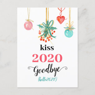 Mistletoe Kiss Goodbye to 2020 Do-over Funny Red Holiday Postcard
