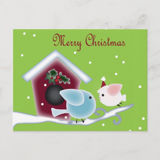 mistletoe Kiss Love Birds Our First Christmas Holiday Postcard (Front)