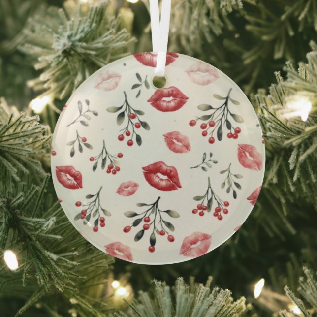 Mistletoe Kisses  Glass Tree Decoration (Insitu)