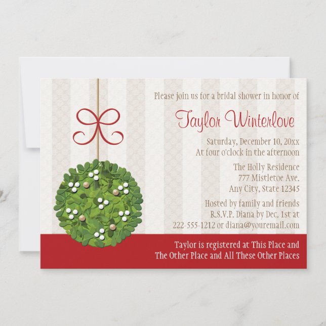 Mistletoe Kissing Ball Bridal Shower Invitation (Front)