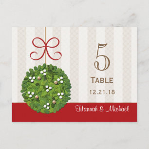MISTLETOE KISSING BALL WEDDING TABLE NUMBER CARD