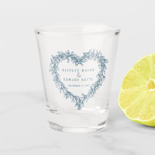 Mistletoe line art blue winter wedding custom shot glass