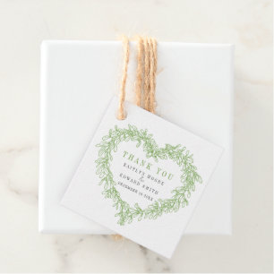 Mistletoe line art green grey wedding thank you favour tags