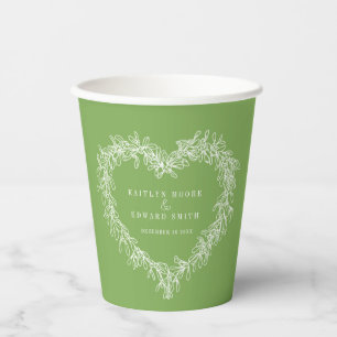 Mistletoe line art green wedding custom photo paper cups