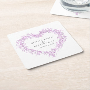 Mistletoe line art purple winter wedding custom square paper coaster