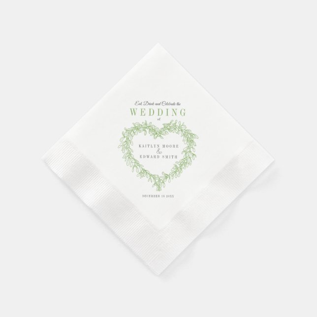 Mistletoe line art wedding custom napkin (Corner)