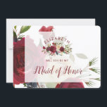 Mistletoe Manor Be My Maid of Honour Proposal Card<br><div class="desc">Mistletoe Manor Watercolor Lush Winter Roses Design with Hand Painted Florals, Holly Berry Leaves, Pine Sprig Foliage. Colourful Marsala, Wine Merlot Red, Burgundy, Ivory Cream, and Green. With Swirly Chic Typography Brush Script Fonts, and Elegant floral Frame & Background - Wedding Will you be my Maid of Honour proposal card!...</div>