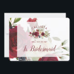 Mistletoe Manor Chic Be My Jr. Bridesmaid Proposal<br><div class="desc">Mistletoe Manor Watercolor Lush Winter Roses Design with Hand Painted Florals, Holly Berry Leaves, Pine Sprig Foliage. Colourful Marsala, Wine Merlot Red, Burgundy, Ivory Cream, and Green. With Swirly Chic Typography Brush Script Fonts, and Elegant floral Frame & Background - Wedding Will you be my Jr. Bridesmaid proposal card! ~...</div>