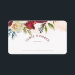 Mistletoe Manor Chic Seating Wedding Table Number Place Card<br><div class="desc">Mistletoe Manor Watercolor Lush Winter Roses Design with Hand Painted Florals, Holly Berry Leaves, Pine Sprig Foliage, and Watercolor Paint Brush Strokes. Colourful Marsala, Wine Merlot Red, Burgundy, Ivory Cream, and Green. With Swirly Chic Typography Brush Script Fonts, and Elegant floral Border - Wedding Reception Guest Seating Table Number Place...</div>