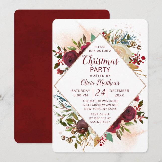 Mistletoe Manor Floral Christmas Holiday Party Invitation (Front/Back)