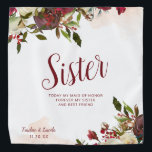 Mistletoe Manor Floral Sister Quote Handkerchief Bandana<br><div class="desc">Mistletoe Manor Watercolor Lush Winter Roses Design with Hand Painted Florals, Holly Berry Leaves, Pine Sprig Foliage, and Watercolor Paint Brush Strokes. Colourful Marsala, Wine Merlot Red, Burgundy, Ivory Cream, and Green. With Swirly Chic Typography Brush Script Fonts and Elegant Floral Border - Sister / Maid of Honour Heartfelt Quote...</div>