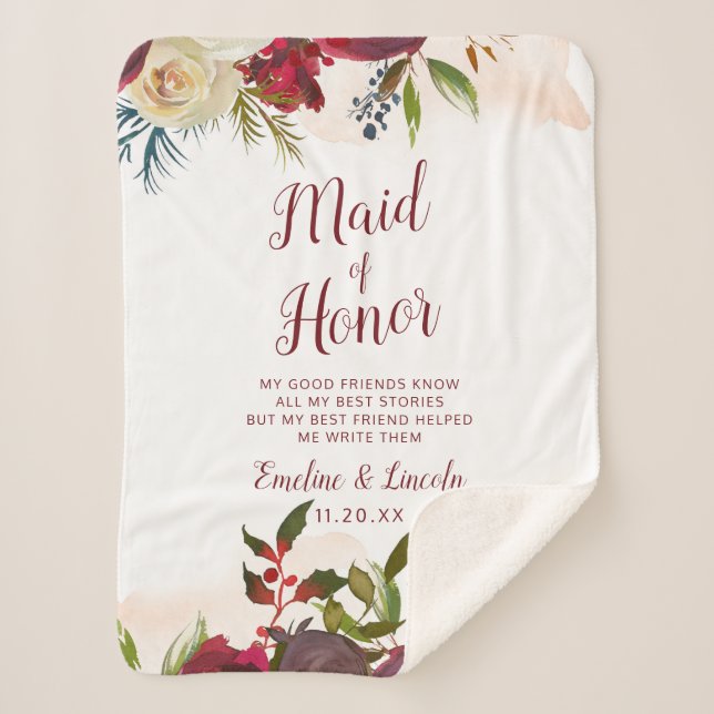 Mistletoe Manor Floral To the Maid of Honour Quote Sherpa Blanket (Front)