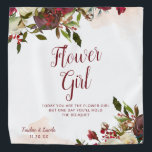 Mistletoe Manor Flower Girl Quote Handkerchief Bandana<br><div class="desc">Mistletoe Manor Watercolor Lush Winter Roses Design with Hand Painted Florals, Holly Berry Leaves, Pine Sprig Foliage, and Watercolor Paint Brush Strokes. Colourful Marsala, Wine Merlot Red, Burgundy, Ivory Cream, and Green. With Swirly Chic Typography Brush Script Fonts and Elegant Floral Border - Flower Girl Heartfelt Quote Keepsake Bandanna /...</div>